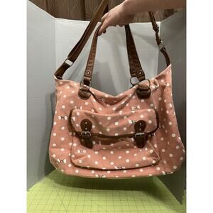 Retro Candies Emma Canvas Overnight Weekender Bag Zipper Pink Polka Dot Bow